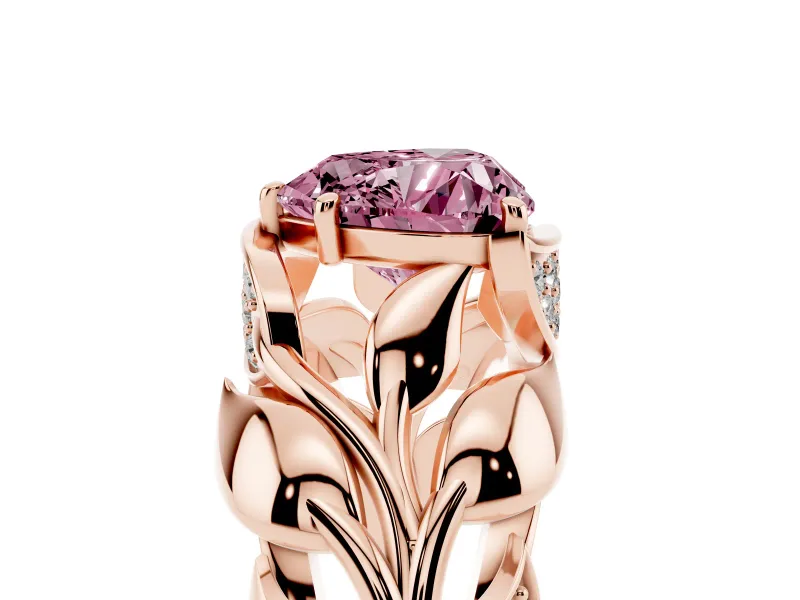 Heart-Shaped Leaf Bypass Engagement Ring Setting for a Fancy Pink Lab-Grown Diamond | Rose Gold