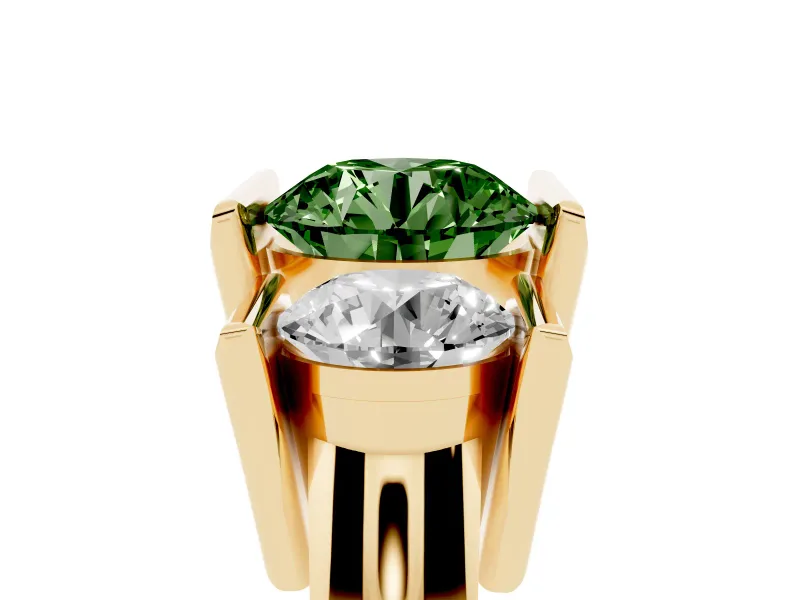 Round Channel-Set Three Stone Engagement Ring Setting for a Fancy Green Lab-Grown Diamond | Wide Flat Band | Yellow Gold