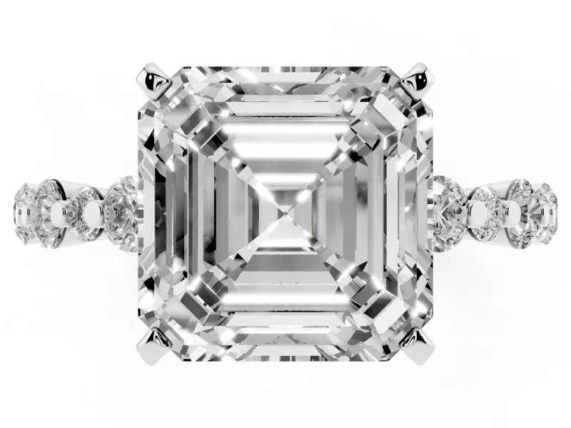 Asscher Cut Pavé Solitaire Engagement Ring Setting | Alternating Accents | Sterling Silver