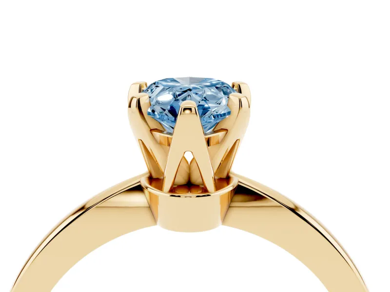 Pear-Shaped Tapered Solitaire Engagement Ring Setting for a Fancy Blue Lab-Grown Diamond | Claw Prong Head | Yellow Gold