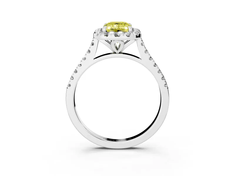 Emerald Cut Halo Engagement Ring Setting for a Fancy Yellow Lab-Grown Diamond | Tapered Band | Platinum