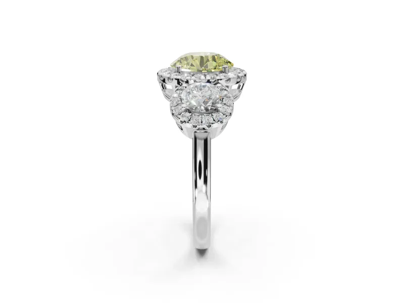 Round Three Stone Halo Engagement Ring Setting for a Fancy Yellow Lab-Grown Diamond | Sterling Silver