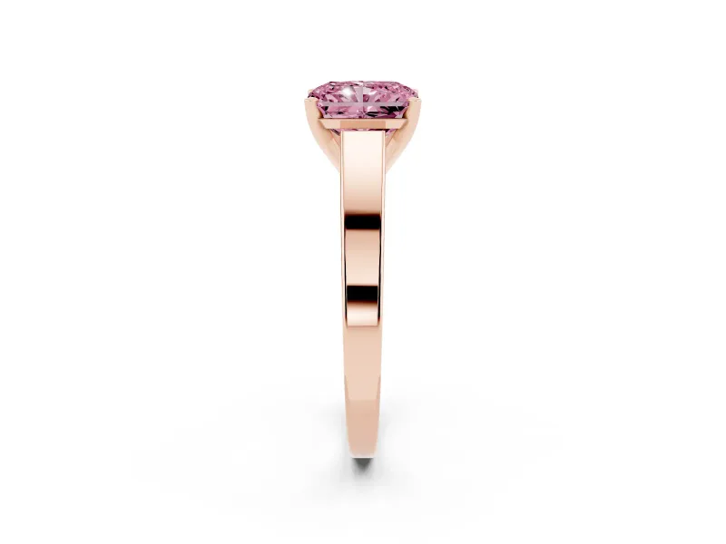 Fancy Pink Radiant Cut Diamond Solitaire Engagement Ring Set in Rose gold with Prong Setting and Tapered Band