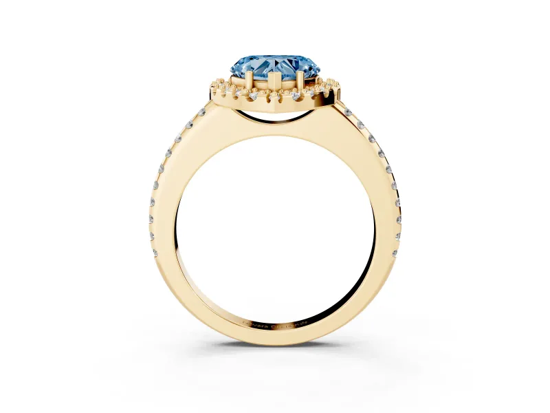 Heart-Shaped Pave Halo Engagement Ring Setting for a Fancy Blue Lab-Grown Diamond | Pave Band | Yellow Gold