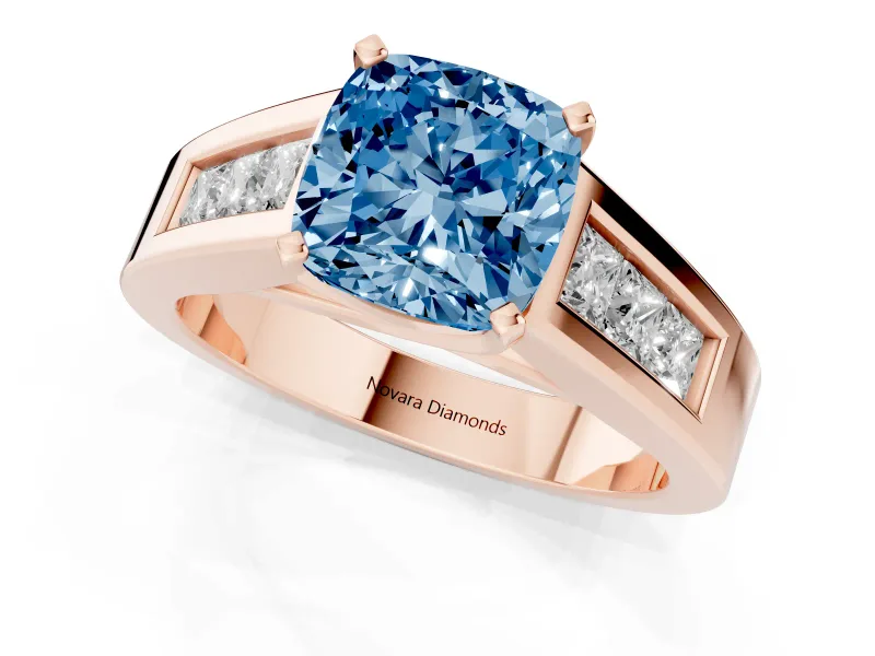 Cushion Cut Channel-Set Engagement Ring Setting for a Fancy Blue Lab-Grown Diamond | Rose Gold