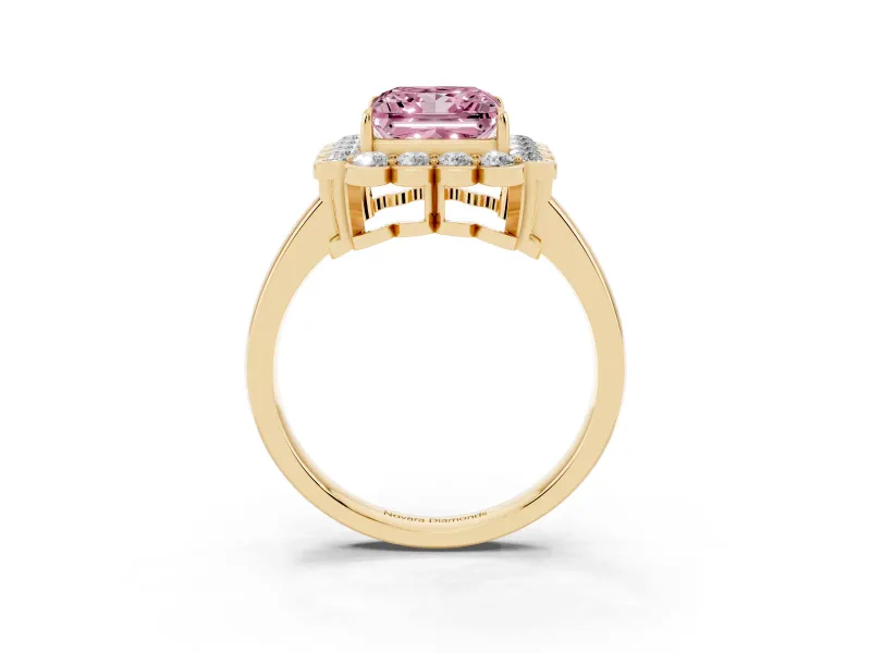 Princess Cut Halo Engagement Ring Setting for a Fancy Pink Lab-Grown Diamond | Yellow Gold - Design NV-24719