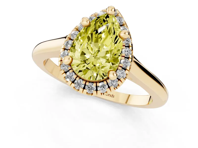 Pear-Shaped Halo Engagement Ring Setting for a Fancy Yellow Lab-Grown Diamond | Plain Polished Band | Yellow Gold
