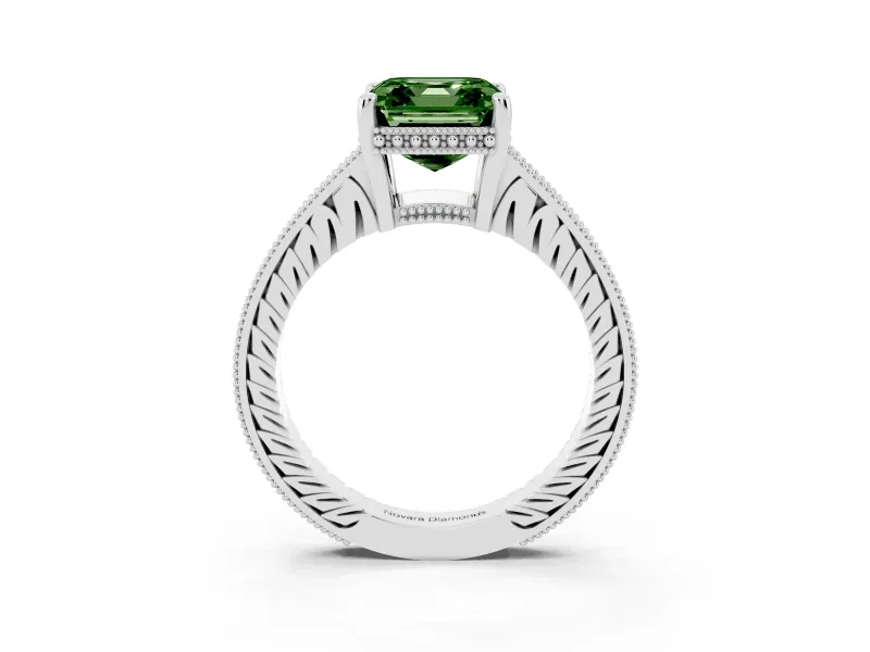 Asscher Cut Engraved Engagement Ring Setting for a Fancy Green Lab-Grown Diamond | White Gold