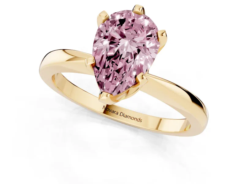 Pear-Shaped Tapered Solitaire Engagement Ring Setting for a Fancy Pink Lab-Grown Diamond | Claw Prong Head | Yellow Gold