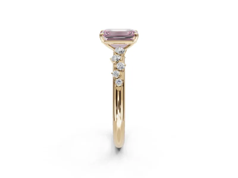 Emerald Cut Graduated Solitaire Engagement Ring Setting for a Fancy Pink Lab-Grown Diamond | Yellow Gold