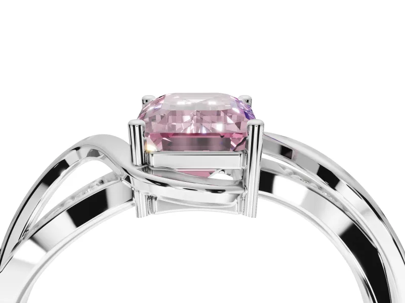 Emerald Cut Bypass Solitaire Engagement Ring Setting for a Fancy Pink Lab-Grown Diamond | Pavé Strands | Sterling Silver
