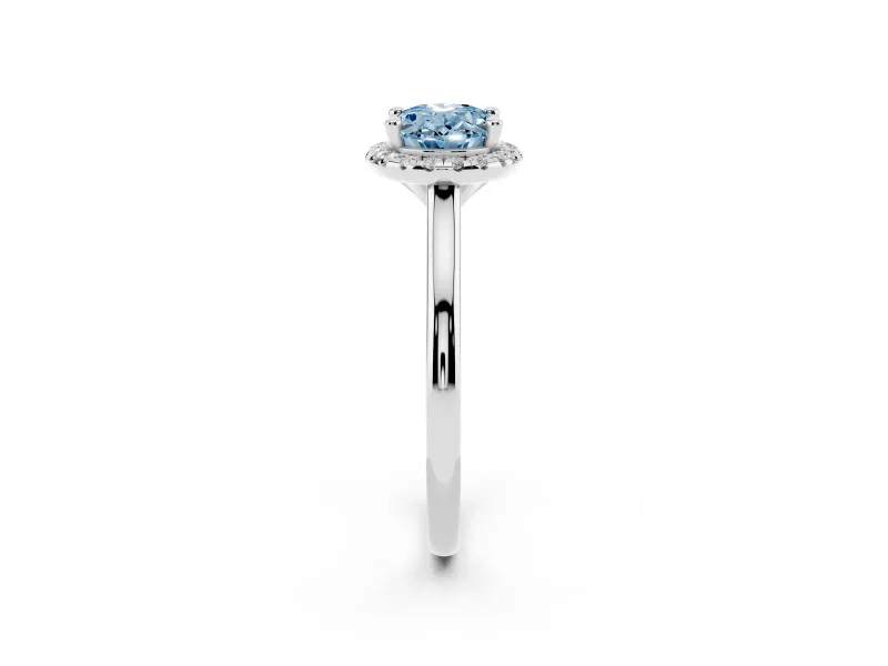 Oval Halo Engagement Ring Setting for a Fancy Blue Lab-Grown Diamond | Plain Polished Band | Platinum