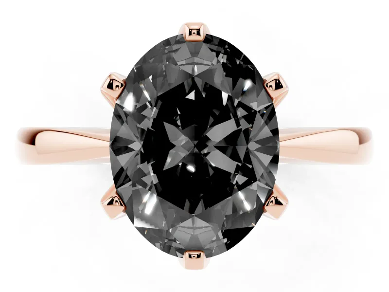 Oval Tapered Solitaire Engagement Ring Setting for a Black Center | Claw Prong Head | Rose Gold