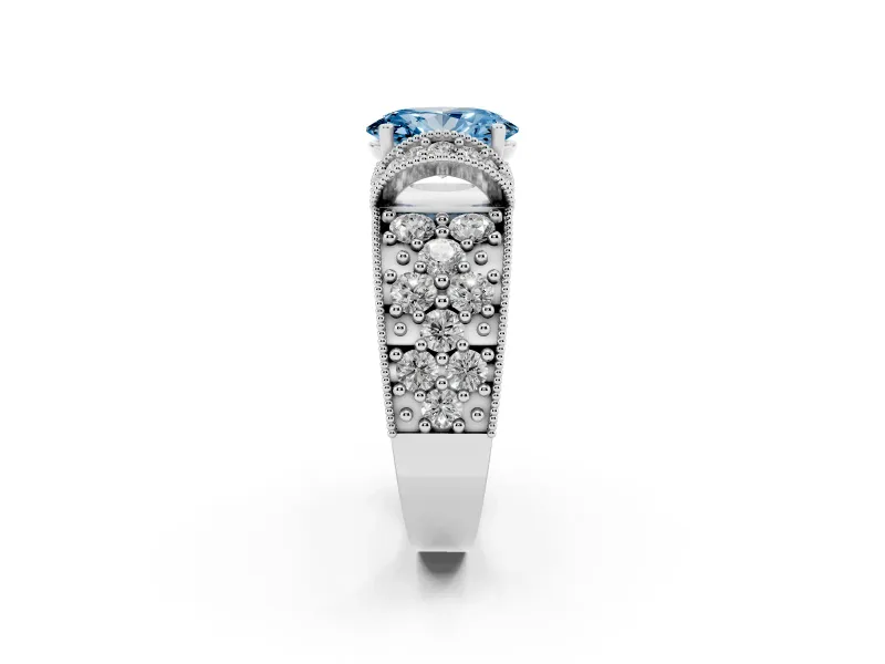 Oval Vintage Pave Engagement Ring Setting for a Fancy Blue Lab-Grown Diamond | Milgrain Edges | Sterling Silver