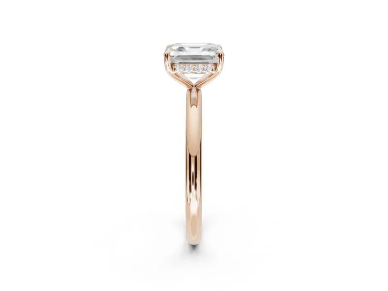Asscher Cut Hidden Halo Engagement Ring Setting | Thin Plain Band | Rose Gold