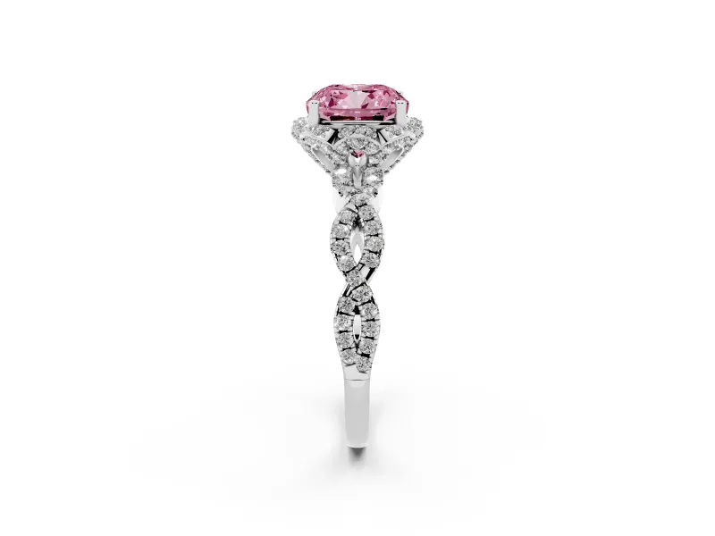 Cushion Cut Milgrain Halo Engagement Ring Setting for a Fancy Pink Lab-Grown Diamond | Graduated Shoulders | Platinum