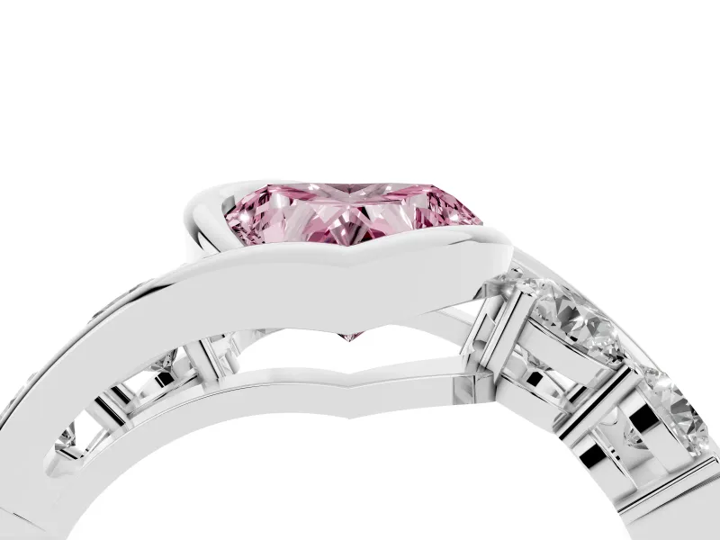 Heart-Shaped Engagement Ring Setting for a Fancy Pink Lab-Grown Diamond | Bezel | Sterling Silver
