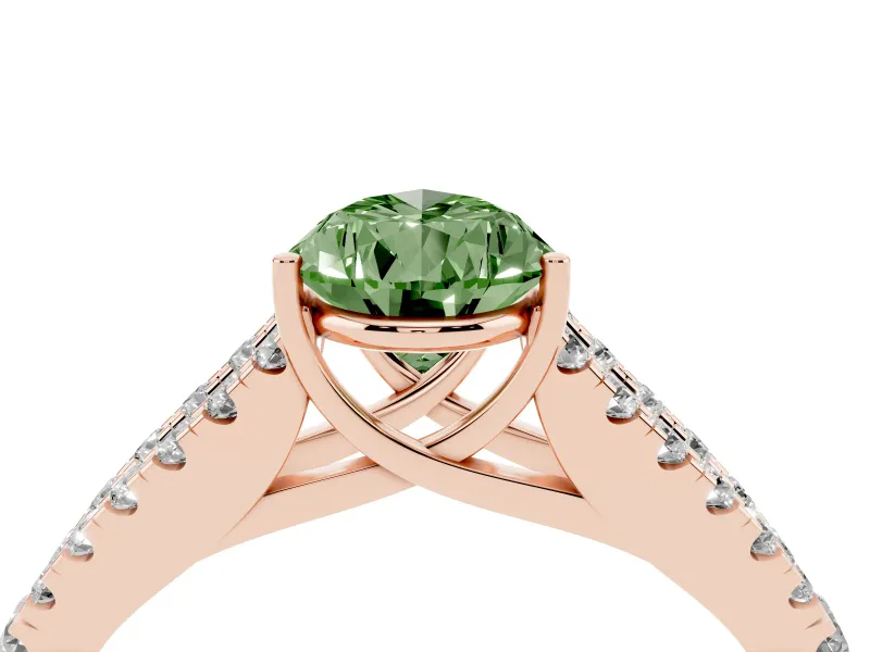 Pear-Shaped Graduated Split Shank Engagement Ring Setting for a Fancy Green Lab-Grown Diamond | Rose Gold