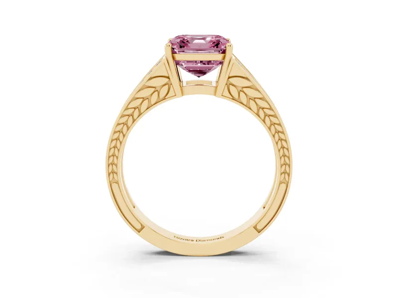 Asscher Cut Split Shank Pavé Engagement Ring Setting for a Fancy Pink Lab-Grown Diamond | Yellow Gold