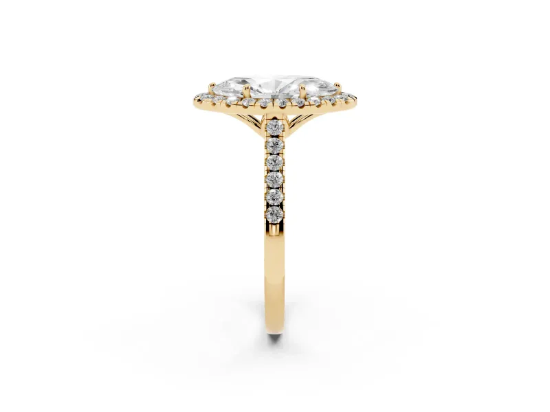 Marquise Raised Halo Engagement Ring Setting | Pave Band | Yellow Gold
