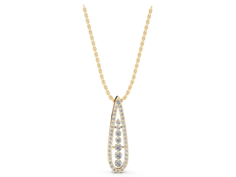 Round Lab-Grown Diamond Graduated Pavé Teardrop Pendant Necklace | Open Frame | Yellow Gold