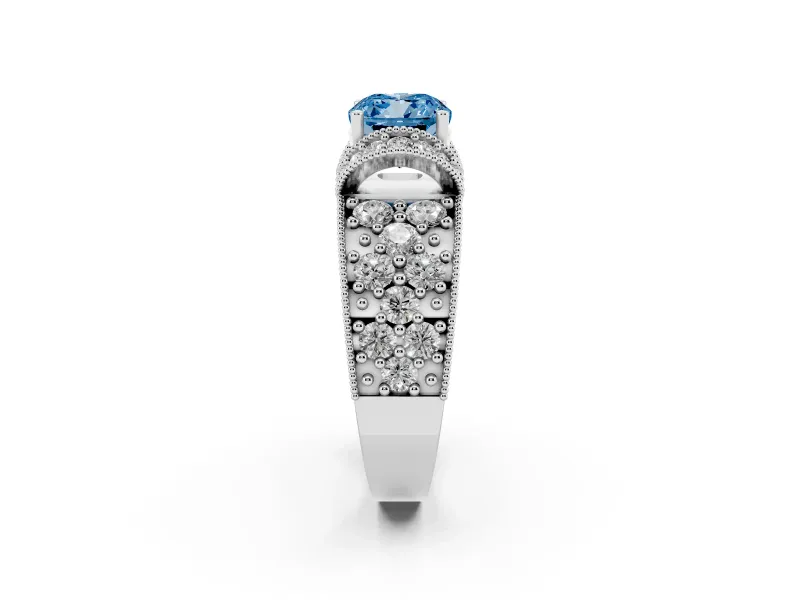 Cushion Cut Vintage Pave Engagement Ring Setting for a Fancy Blue Lab-Grown Diamond | Milgrain Edges | White Gold