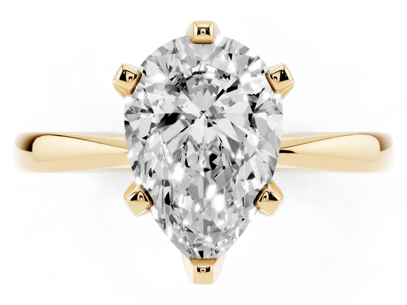 Pear-Shaped Tapered Solitaire Engagement Ring Setting | Claw Prong Head | Yellow Gold