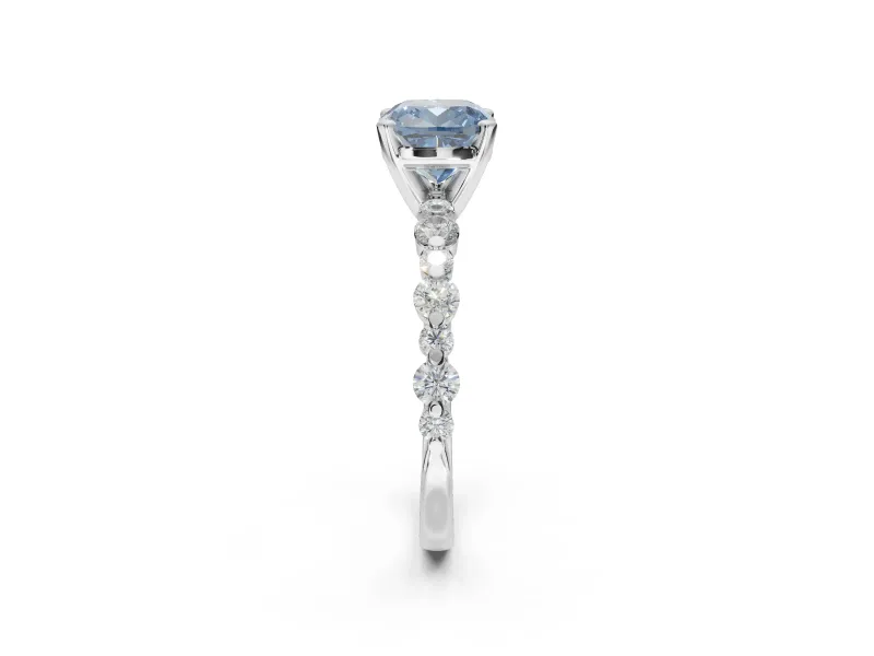 Cushion Cut Pavé Engagement Ring Setting for a Fancy Blue Lab-Grown Diamond | Alternating Accents | Sterling Silver