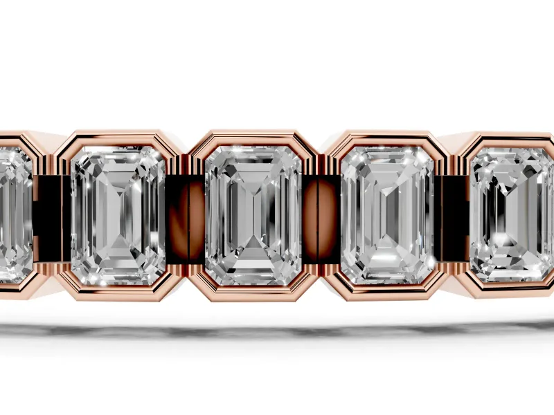 Emerald Cut Lab-Grown Diamond Bezel Tennis Bracelet | Grooved Hinge Links | Rose Gold