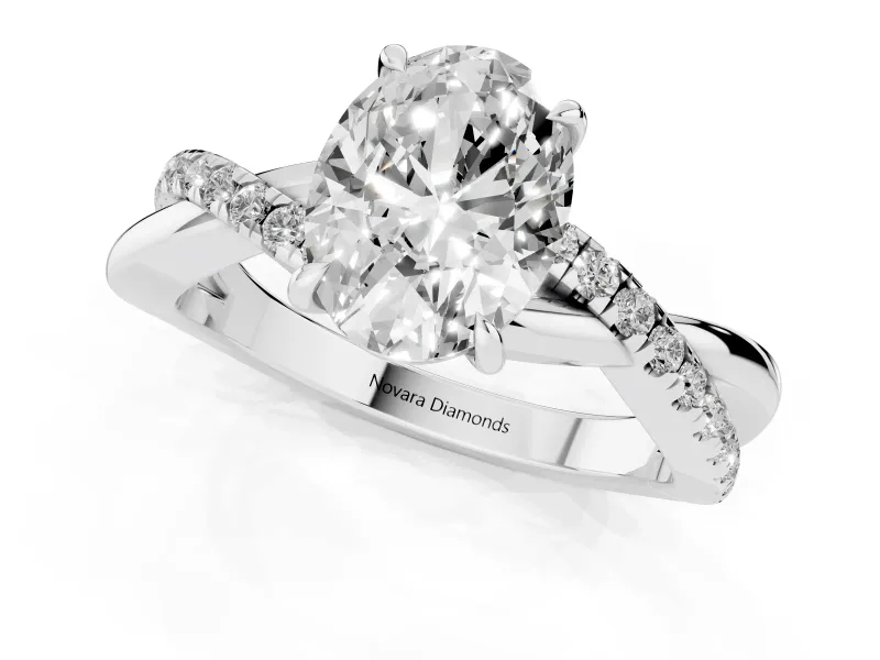 Oval Crossover Pave Solitaire Engagement Ring Setting | Twisted Shoulders | Sterling Silver