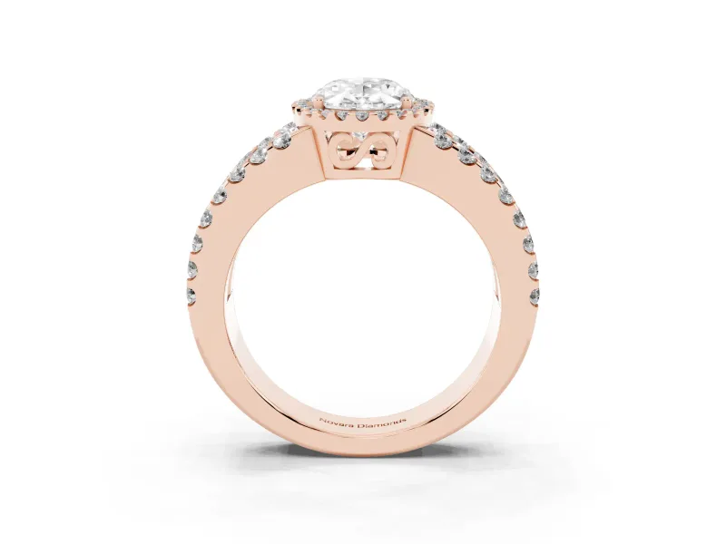 Oval Halo Split Shank Engagement Ring Setting | Pavé Strands | Rose Gold