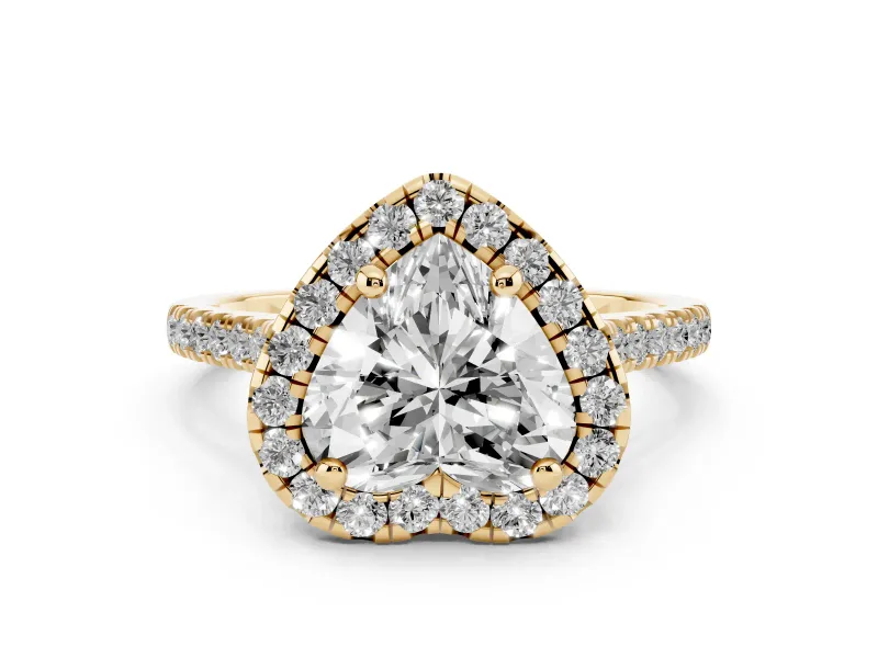 Heart Cut Diamond Cushion Halo Ring Set in Yellow gold with Pavé Band