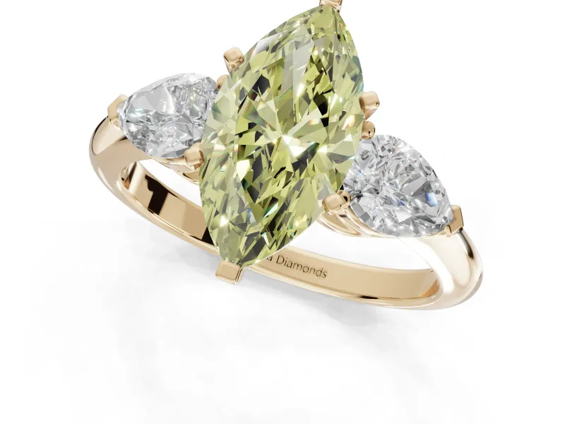 Marquise 3-Stone Engagement Ring Setting for a Fancy Yellow Lab-Grown Diamond | Yellow Gold
