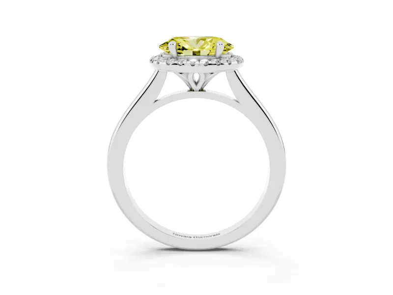 Oval Halo Engagement Ring Setting for a Fancy Yellow Lab-Grown Diamond | Plain Polished Band | White Gold