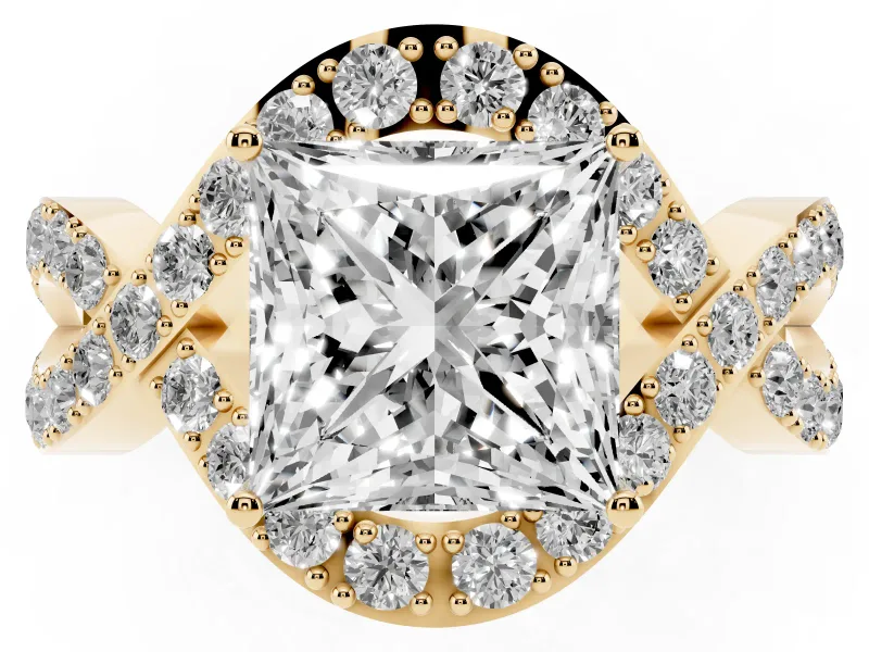 Princess Cut Infinity Twist Pavé Engagement Ring Setting | Crossover Ribbons | Yellow Gold