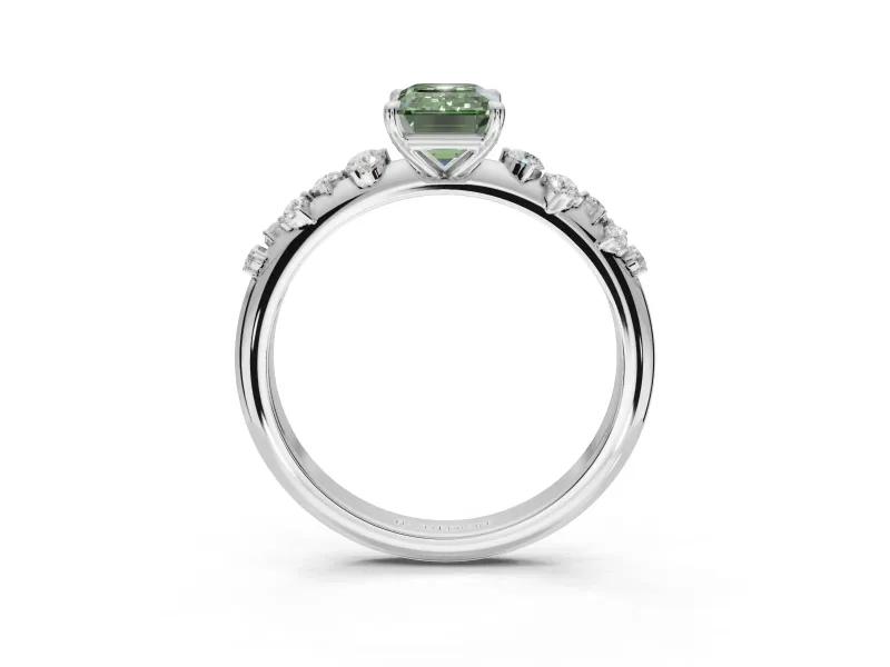 Emerald Cut Graduated Solitaire Engagement Ring Setting for a Fancy Green Lab-Grown Diamond | Sterling Silver