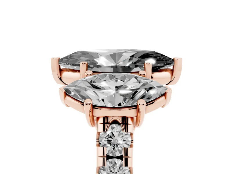 Marquise Three Stone Engagement Ring Setting for a Black Center | Accented Shoulders | Rose Gold