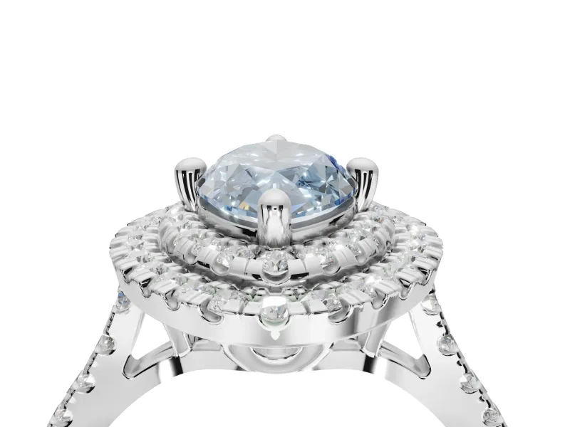 Fancy Blue Marquise Lab-Grown Diamond Double Halo Statement Ring Set in Platinum with Pavé Band