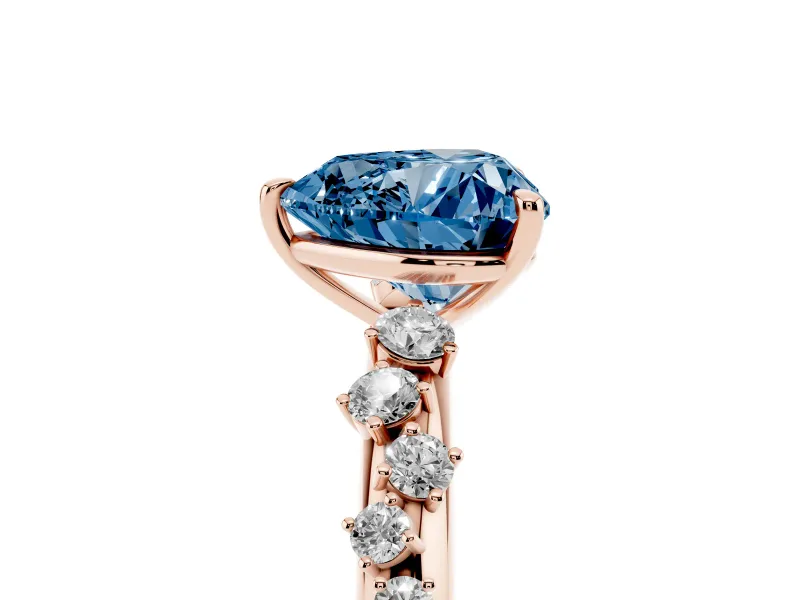 Fancy Blue Heart Cut Diamond Cluster Solitaire Ring Set in Rose gold with Prong Setting
