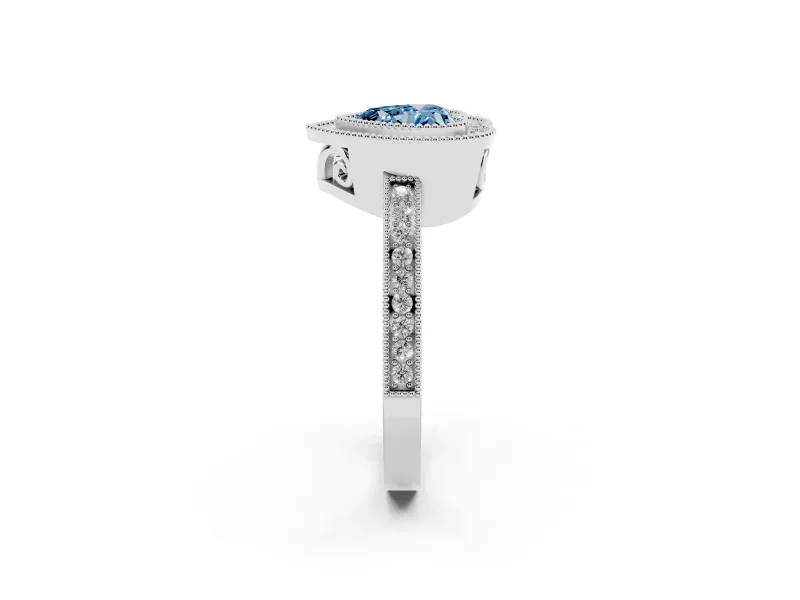 Fancy Blue Heart Cut Diamond Halo Ring Set in Platinum with Pavé Band and Milgrain-Edged Prongs