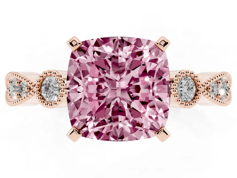 Cushion Cut Vintage Milgrain Engagement Ring Setting for a Fancy Pink Lab-Grown Diamond | Rose Gold