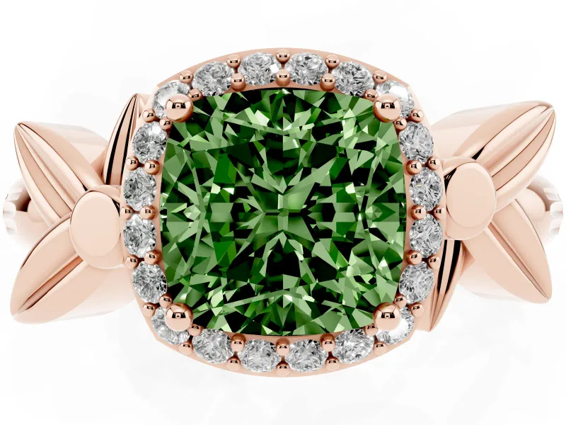 Cushion Cut Floral Halo Engagement Ring Setting for a Fancy Green Lab-Grown Diamond | Rose Gold