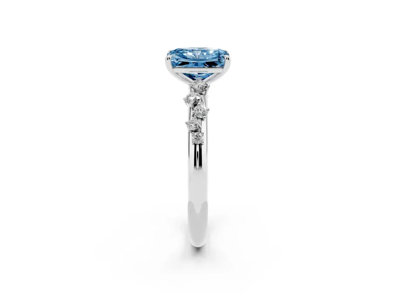 Fancy Blue Radiant Cut Diamond Cluster Solitaire Ring Set in Silver with Prong Setting