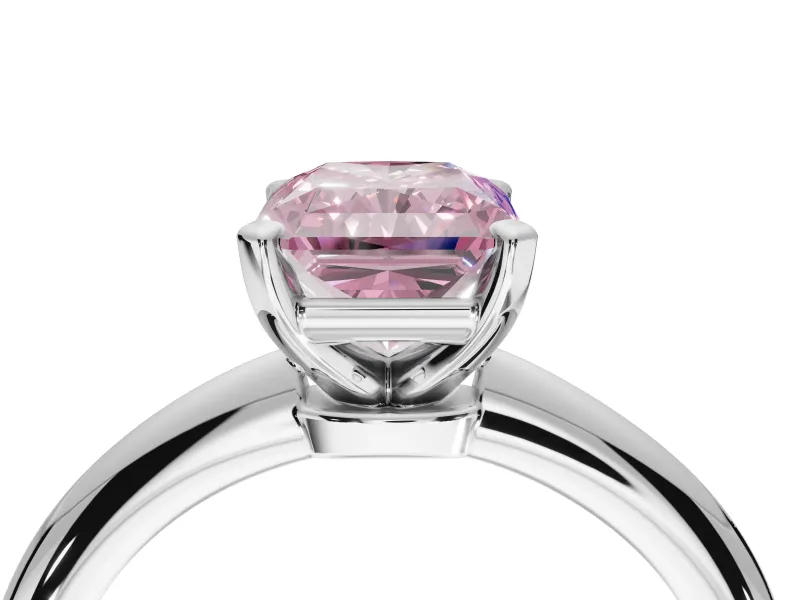Radiant Cut Solitaire Engagement Ring Setting for a Fancy Pink Lab-Grown Diamond | Tapered Plain Band | Sterling Silver