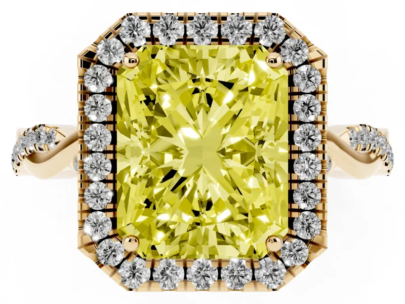 Radiant Cut Twist Halo Engagement Ring Setting for a Fancy Yellow Lab-Grown Diamond | Yellow Gold