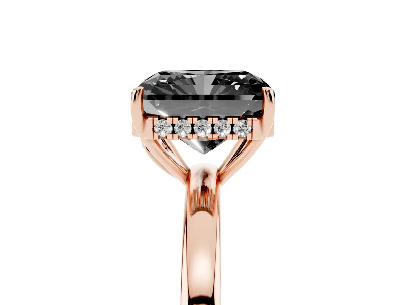 Radiant Cut Hidden Halo Engagement Ring Setting for a Black Center | Thin Band | Rose Gold