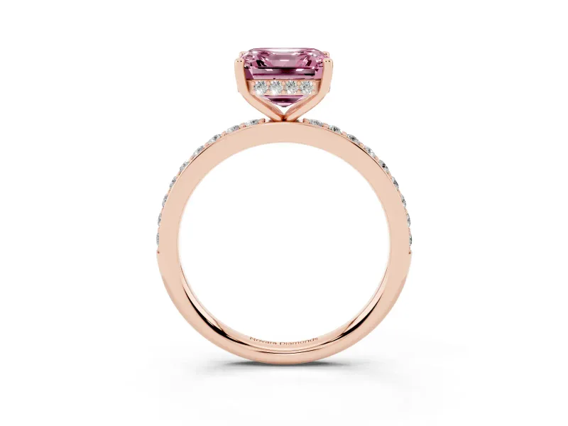 Asscher Cut Hidden Halo Engagement Ring Setting for a Fancy Pink Lab-Grown Diamond | Rose Gold