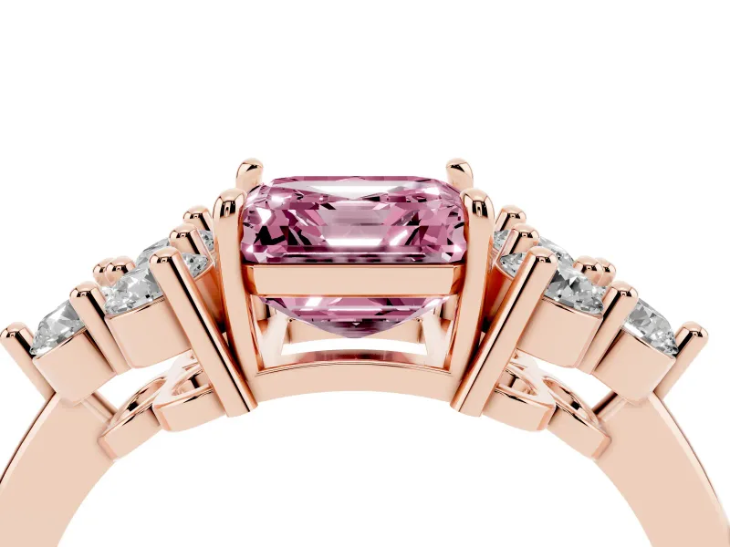 Asscher Cut Cluster Side Stone Engagement Ring Setting for a Fancy Pink Lab-Grown Diamond | Plain Band | Rose Gold