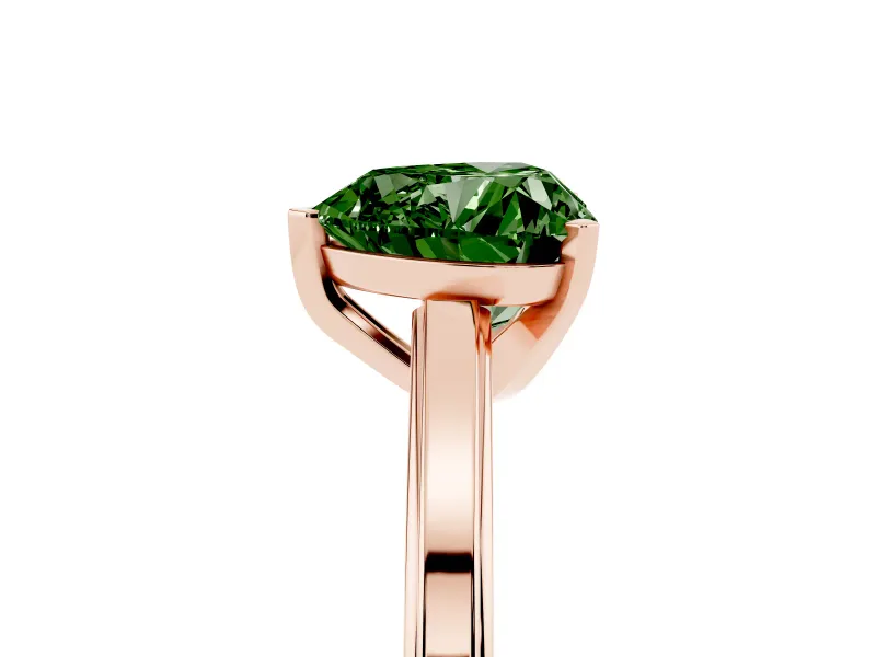 Fancy Green Heart Cut Diamond Solitaire Ring Set in Rose gold with Prong Setting and Classic Band