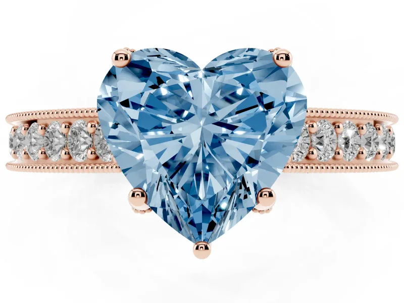 Heart-Shaped Hidden Halo Engagement Ring Setting for a Fancy Blue Lab-Grown Diamond | Milgrain Pave | Rose Gold